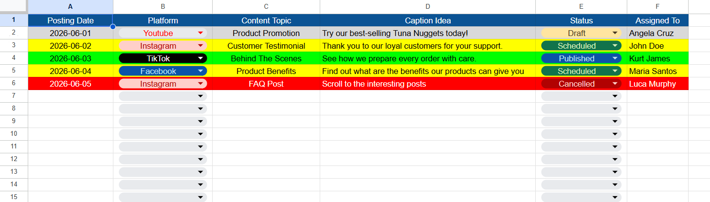 Social Media Content Calendar